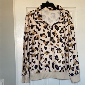 Leopard Print Quarter-Zip Pullover